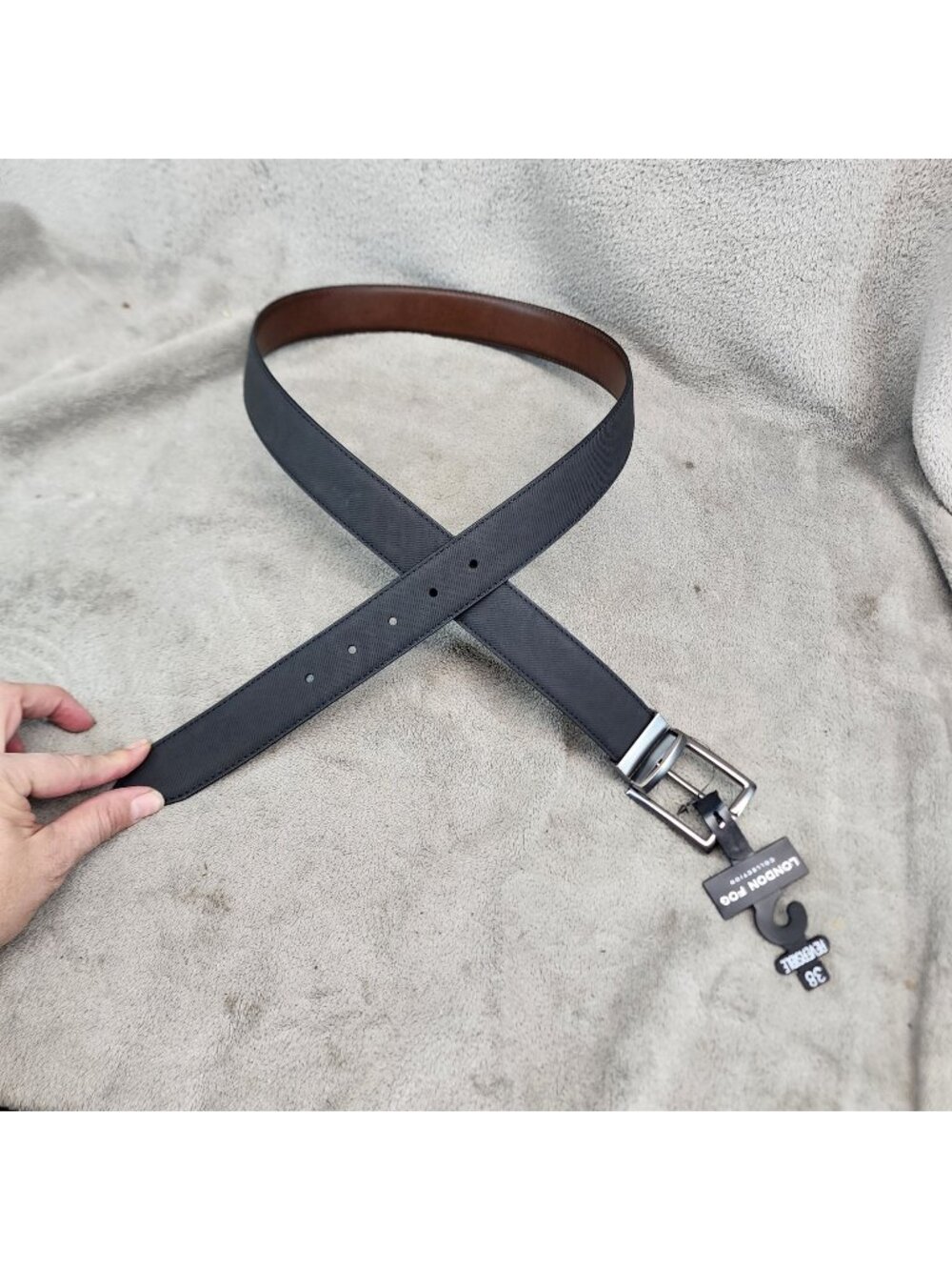 London Fog Belt Mens 38 Black & Brown Reversible Leather *NWT*